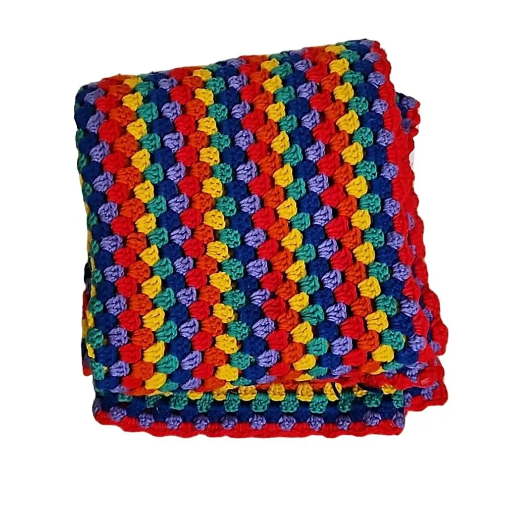 Vintage Handmade Granny Square Crochet Afghan Throw Blanket Rainbow 49 in